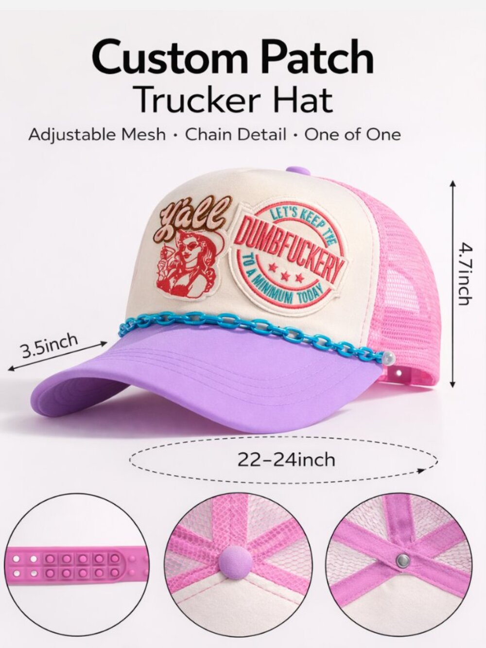 Keep the Dumbf*ckery to a Minimum” | Pink Purple Western Cowgirl Trucker Hat NEW - Picture 3 of 5